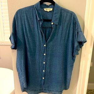 Madewell denim ruffle shirt